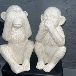 Ceramic Monkey Figurines - Cream